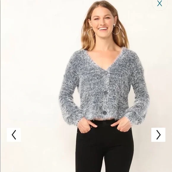 NWT••LC LAUREN CONRAD // light blue / sparkle / oversized cardigan - Picture 2 of 16